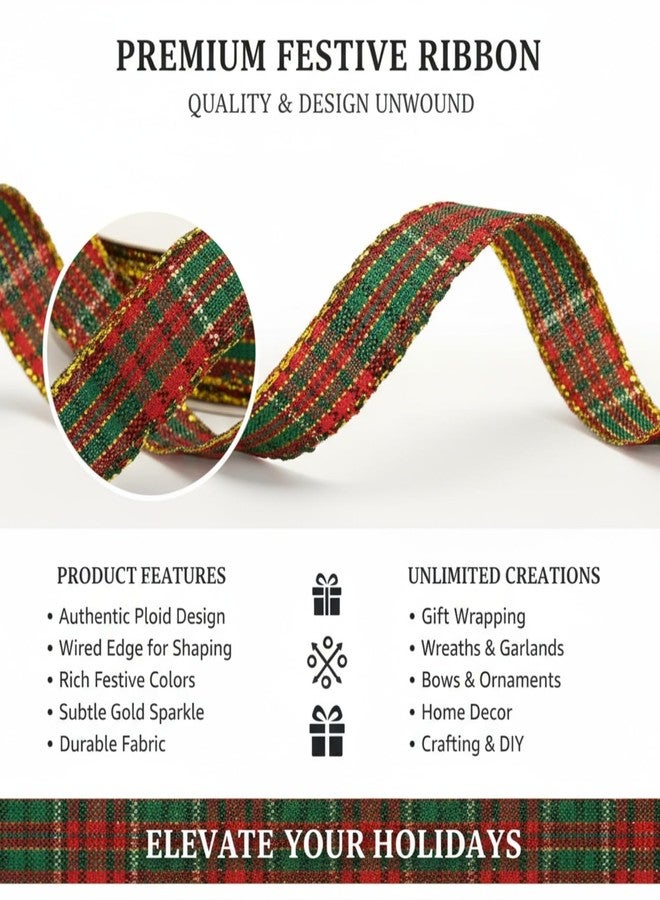 Veagins Christmas Plaid Ribbon, 10mm x 25 Yards Red Green Gold Tartan Ribbon for Gift Wrapping Crafts Wreath Bows - Image 4